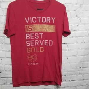 Express Mens V Neck Tshirt Red Gold Small 100% Cotton
